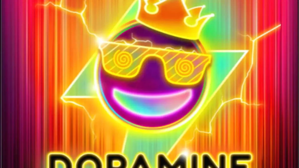 Tampilan visual neon arcade dari mesin slot Dopamine Rush Dice